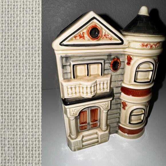 Vintage 1979 Otagiri Handpainted Victorian House Ceramic Bank Japan - Picture 1 of 9